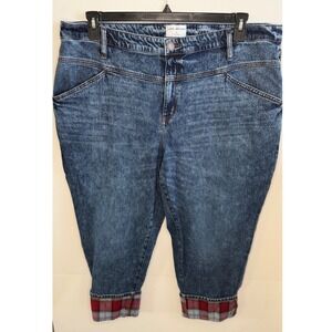 Lane‎ Bryant Mid Rise Boyfriend Jeans Denim Plaid Cuff Cropped Women's Size 22S
